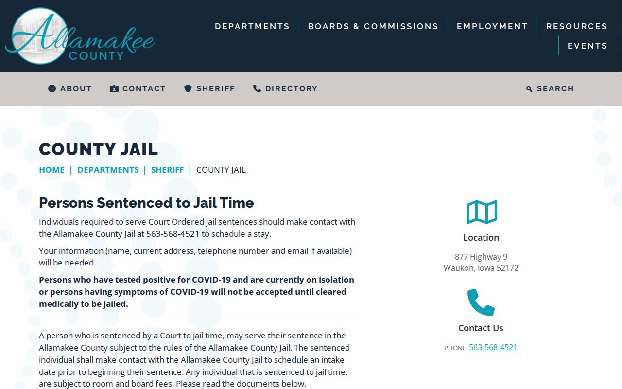 Allamakee County arrest history and official jail information page