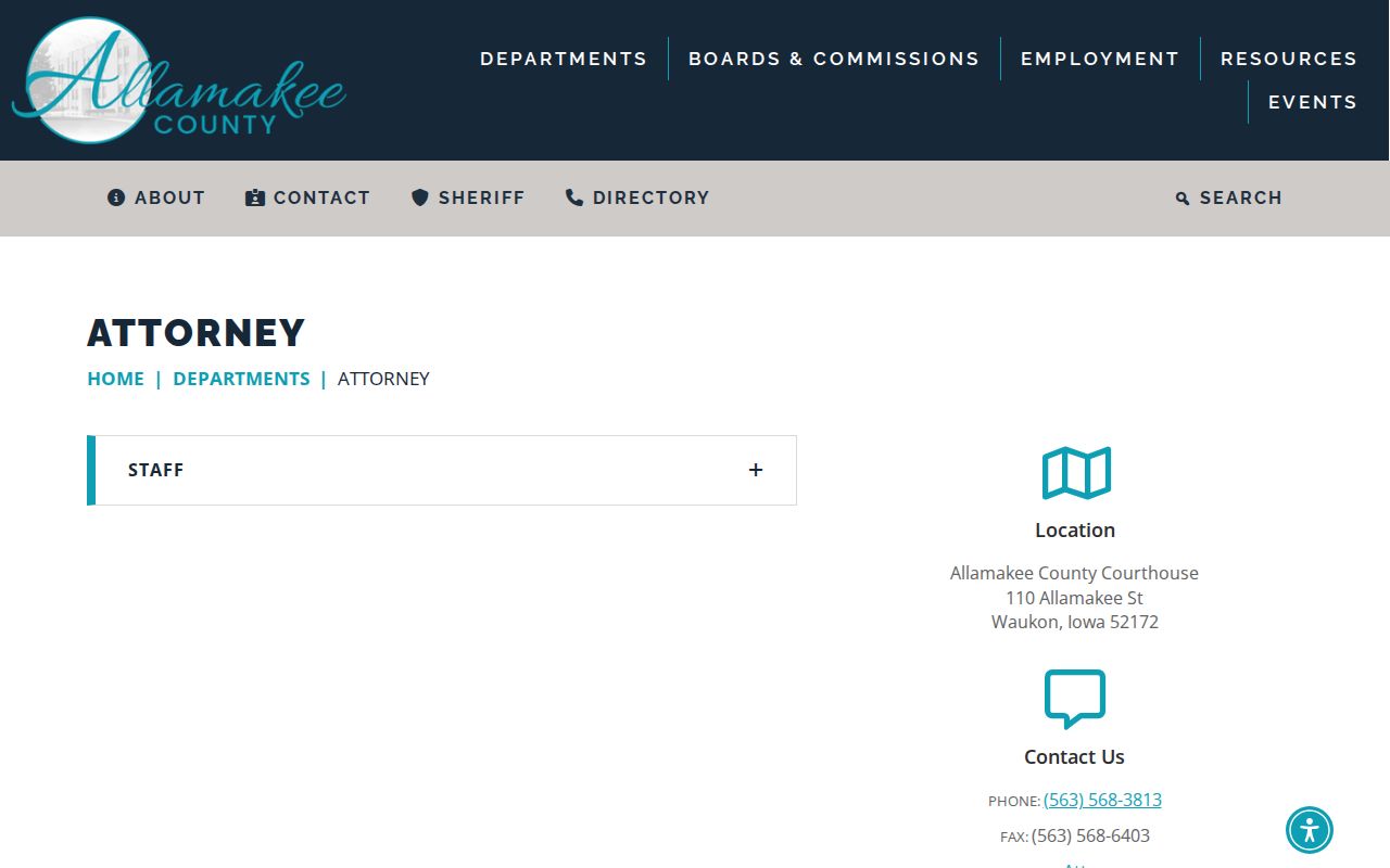 Allamakee County criminal court records and County Attorney page