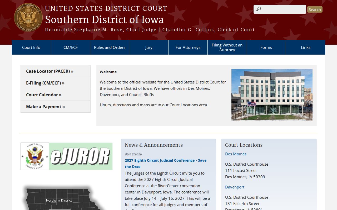Northern District of Iowa court for Allamakee County federal criminal cases