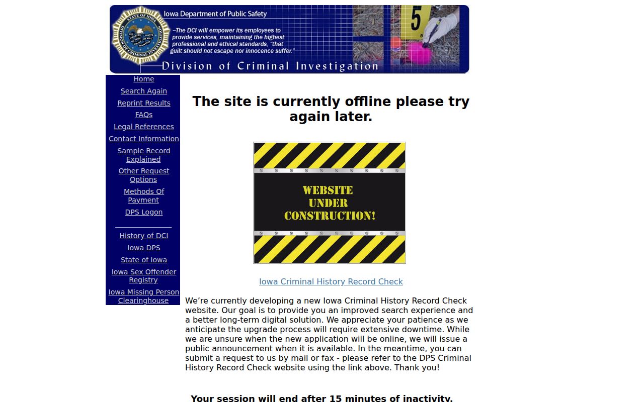Iowa Record Check Online portal used for state criminal history requests