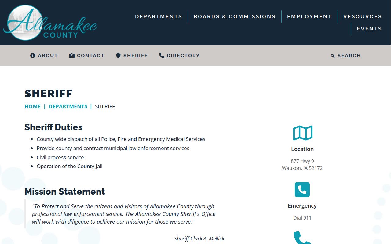 Allamakee County Sheriff's Office information for jail and local records