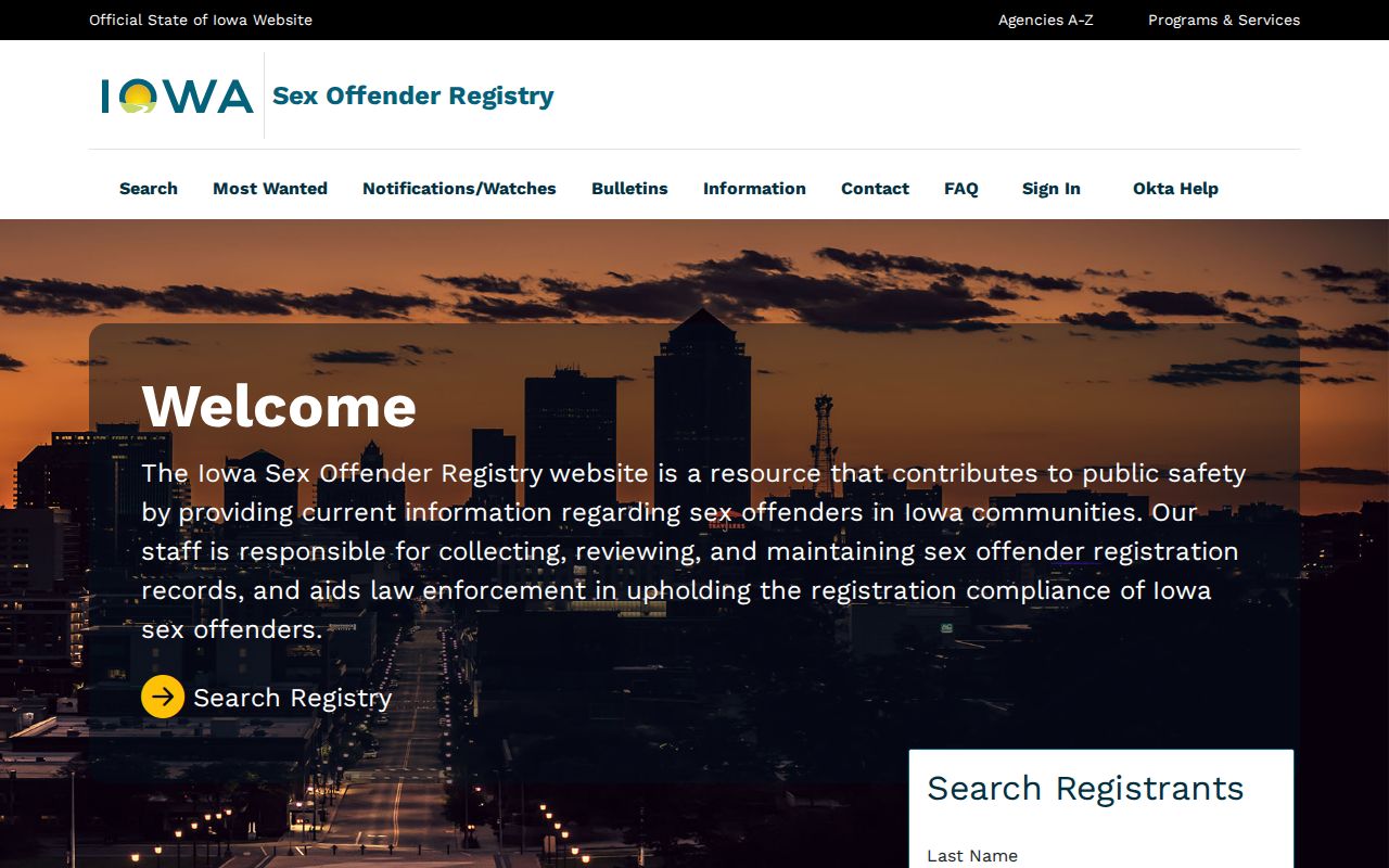 Allamakee County sex offender registry search on the official Iowa portal