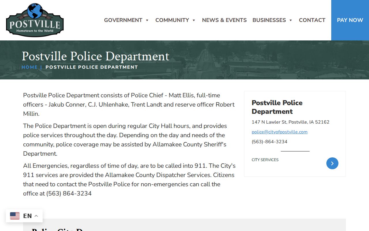 Postville Police Department criminal records source